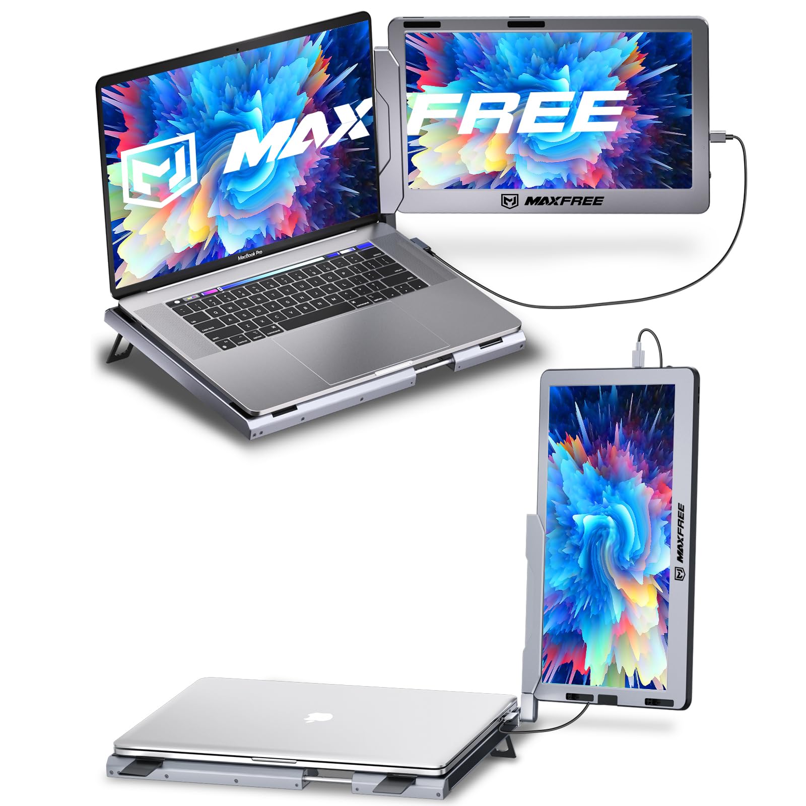 Maxfree F1 Laptop Screen Extender   14'' Fhd Laptop Monitor Extender Dual Screen With 360 Rotation Stand, Portable Monitor For L